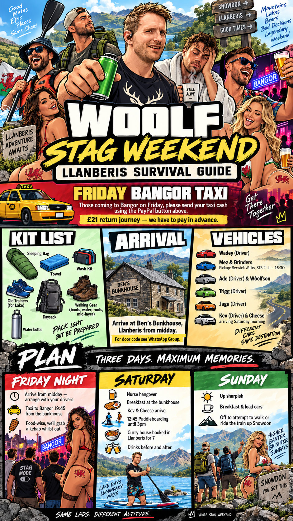 Woolfson's stag do weekend schedule